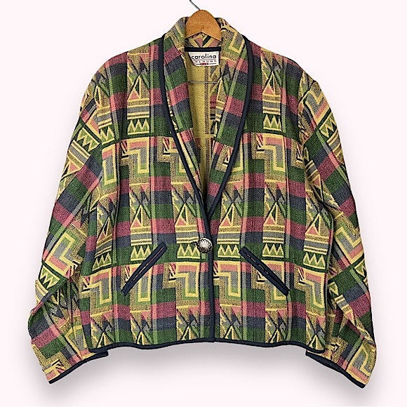 Vintage 1X Southwestern Tapestry Jacket Pink Pastel Coat Carolina Colours Plus - Picture 1 of 16